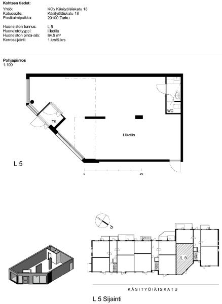 K&auml;sity&ouml;l&auml;iskatu 18, Turku, 84 m&sup2; liiketila, toimisto